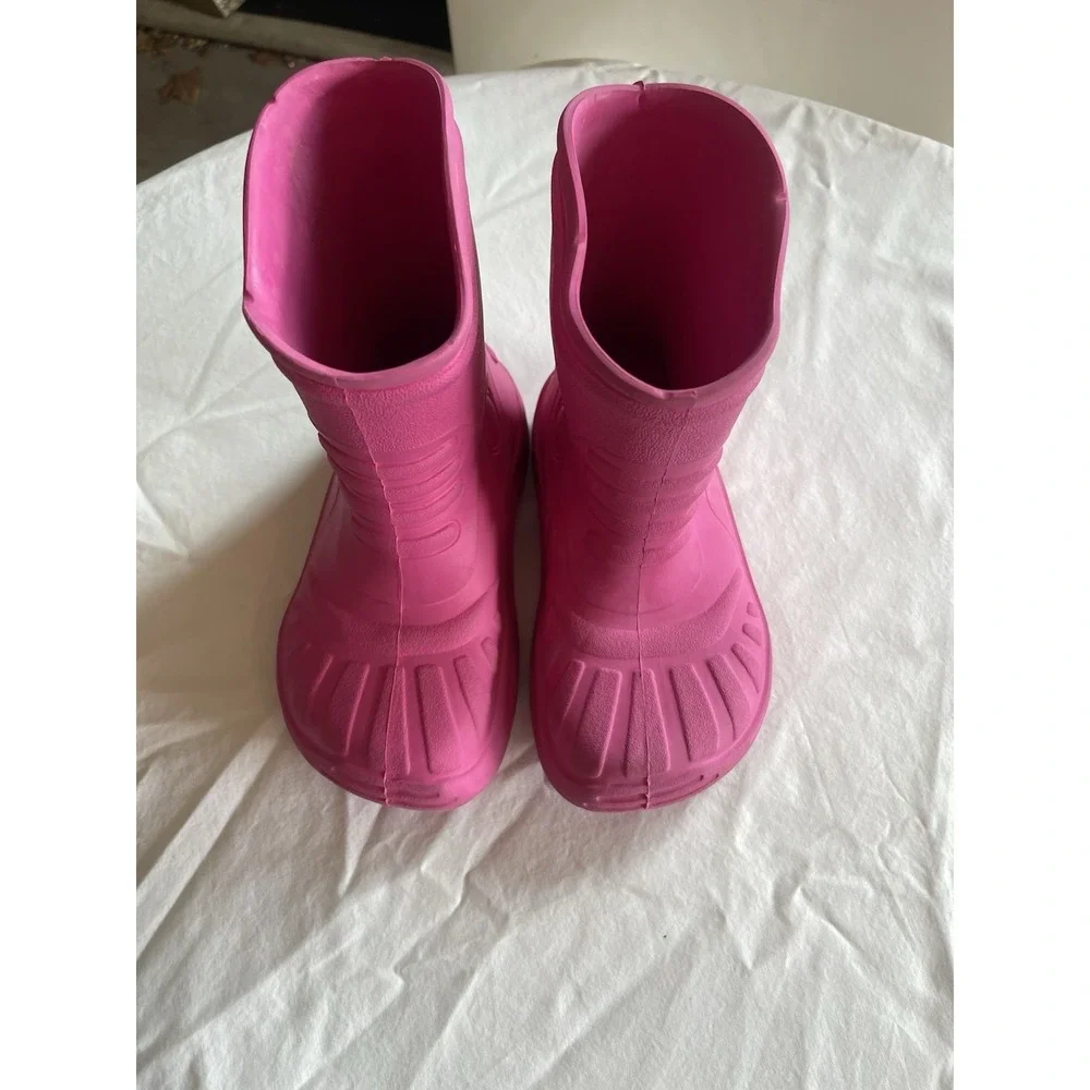 CROCS Youth Big Kids Size 1 Pink Rubber Pull On Crocband  Jaunt Rain Boots